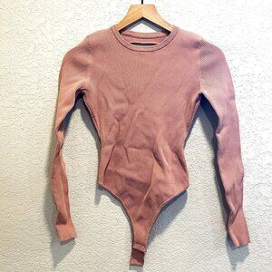 Bershka Pink Ribbed High Neck Thong Bodysuit Size Large